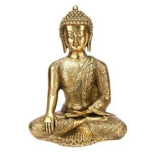 Statue de Bouddha en laiton bouddhisme signe de vie terre touchant... - Picture 1 of 6