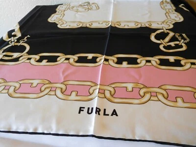 Nueva bufanda FURLA Foulard estampada seda blanca/rosa/negra ~ Hecha en Italia Foto 1 de 4