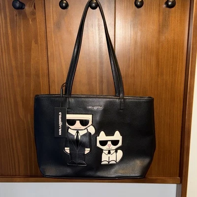 NEW KARL LAGERFELD PARIS MAYBELLE ZIPPER BLACK TOTE BAG - Image 1 of 4