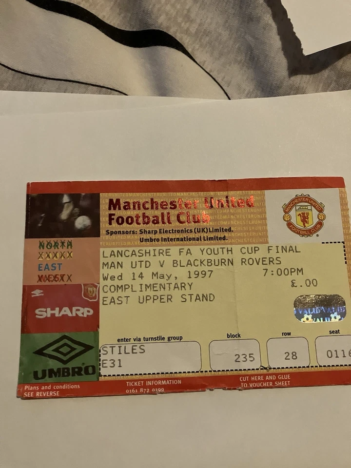 Manchester United V Blackburn 96/97 Lancs Youth Cup Ticket - Image 1 of 1