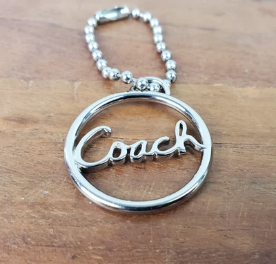 COACH ROUND SCRIPT Logo Silver Nickel Metal Key Fob Bag Charm Keychain Hang Tag - Image 1 of 3