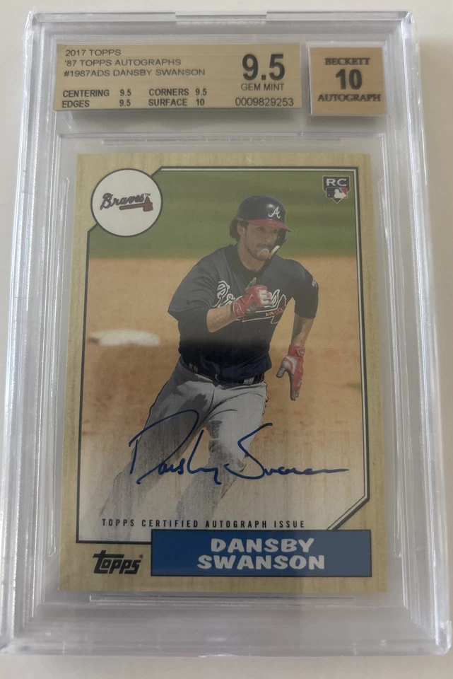 2017 Topps Dansby Swanson 1987 Topps Autographs Blue Ink Rookie RC BGS 9.5 / 10 - Image 1 of 2