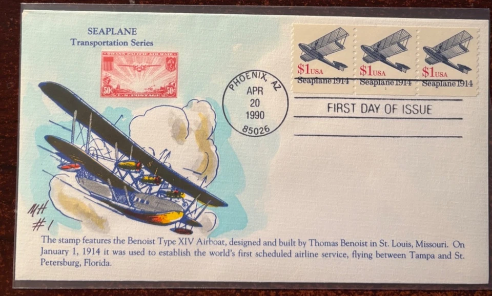 #2468 Seaplane plate strip of 3 FDC, hand colored by Marvin Limited #1 - Image 1 of 1