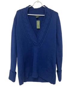 Eddie Bauer Merino Wool Sweater Womens Size Large Blue Knit V-Neck Long NWT - Picture 1 of 7