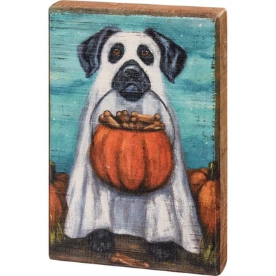 Wooden Block Sign - Ghost Dog Artwork Painted Home Decorative Collectible - Image 1 of 4