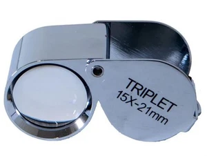 Triplet Magnifier Loupe 15x - 21mm Leather Case High Quality Jewelery Hobby Tool - Picture 1 of 10