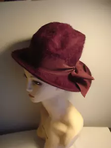 Vintage Very Pretty Plum Colored, Merri-Soie Fuzzy Wool Hat - Picture 1 of 4