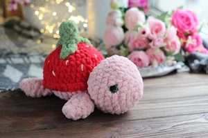 Strawberry Turtle Plush Toy – Handmade Crochet Plushie – Cute Amigurumi Gift - Picture 1 of 6