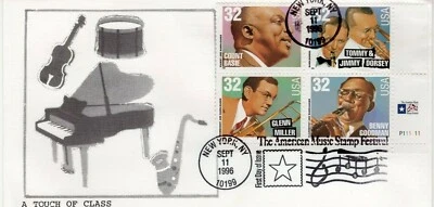 USPS FDC #3096-99 1996 32c Big Band Leaders Music Stamp Festival Cachet ST2299 - Image 1 of 2
