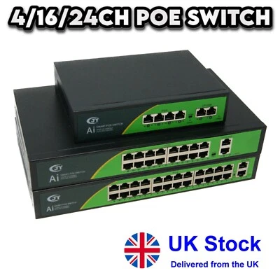Switch Ethernet 4/16/24CH POE Nework 48V-100Mbps Wifi Smart IPCamera -CAVO GRATUITO - Immagine 1 di 2