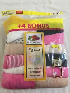 NWT Fruit of Loom Girls Briefs Panties Underwear 18 pairs/pack Stripes Dots - Picture 1 of 2