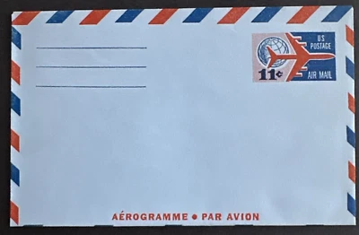 US UC35 Jet Plane Globe Air Post Stamped Envelope 11c Red & Blue 1961 - Image 1 of 2