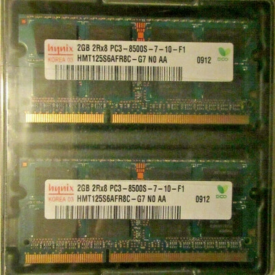 204PIN Hynix 4GB (2GB+2GB) 2Rx8 PC3-8500S-7-10-F1 HMT125S6AFR8C-G7 NO AA - Immagine 1 di 3