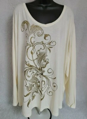 Just My Size Womens Shirt Top Blouse Size 5X 30W/32W Ivory Gold Floral - Image 1 of 4