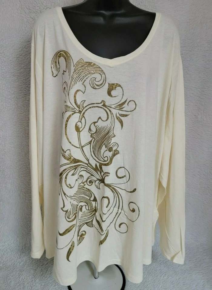 Just My Size Womens Shirt Top Blouse Size 5X 30W/32W Ivory Gold Floral - Image 1 of 4