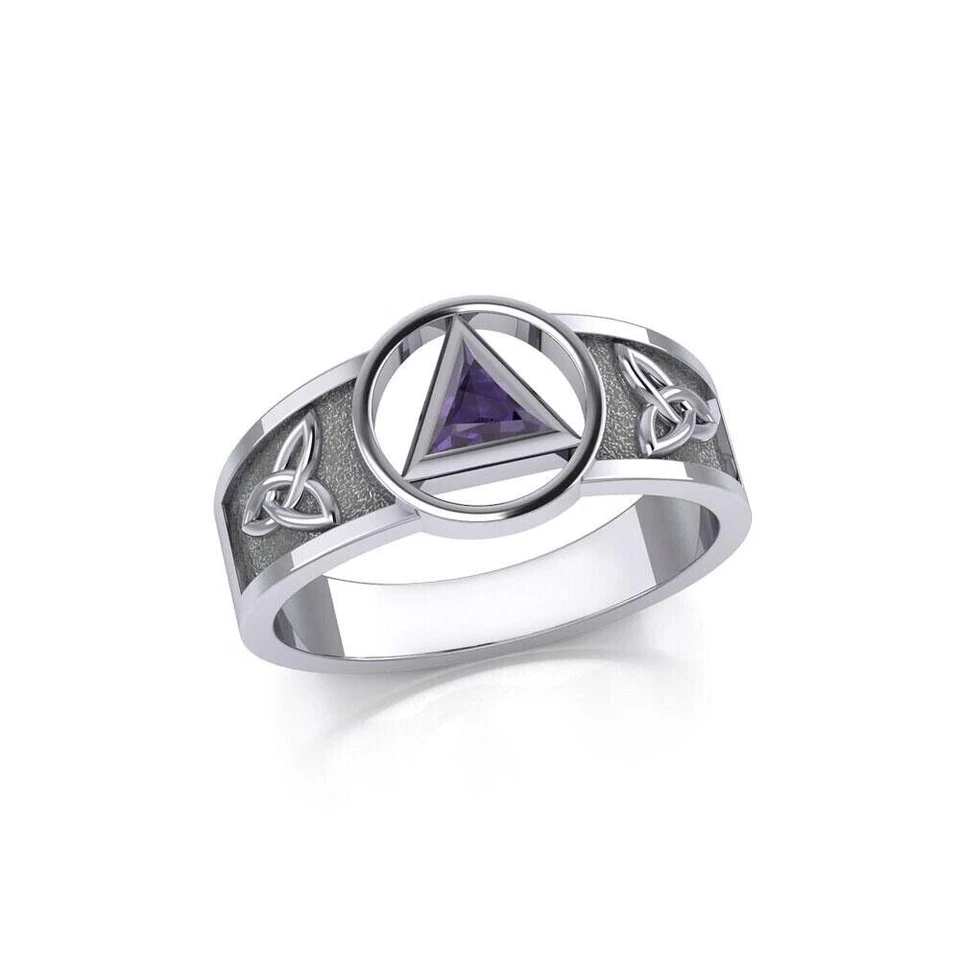 AA Symbol Recovery Trinity 925 Sterling Silver Genuine Amethyst Ring Jewelry - Изображение 1 из 1