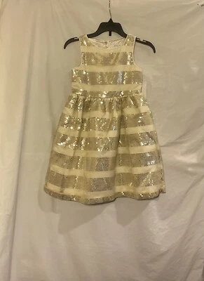 Gymboree Girls Size 6 Sequin Striped Fit & Flare Halo White/Gold Dress NWT - Image 1 of 4