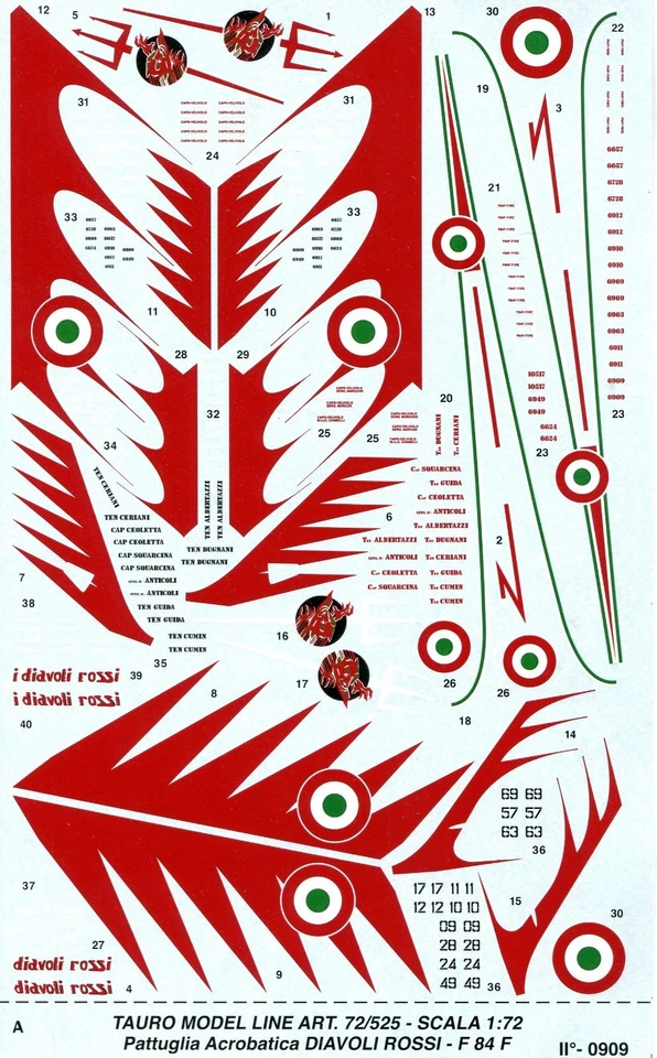 TAURO MODEL TM72/525 PATTUGLIA ACROBATICA DIAVOLI ROSSI PER F-84F SCALA 1:72 - Immagine 1 di 4