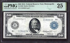 🇺🇸 1914 $50 FR-1056 ♚♚MINNEAPOLIS♚♚ PMG VF 25 ONLY 58 KNOWN! - Picture 1 of 2