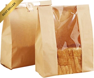 50Pcs Large Paper Bread Bags with Window for Homemade Loaves, Gift Storage - Picture 1 of 12