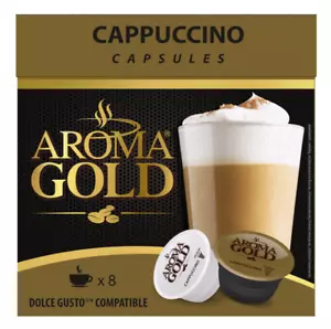 AROMA GOLD CAPPUCCINO Flavor Coffee Capsules Box for Dolce Gusto Machines - Picture 1 of 3