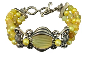 Carolyn Pollack 925 Sterling Silver Carved Stone bracelet - Picture 1 of 5