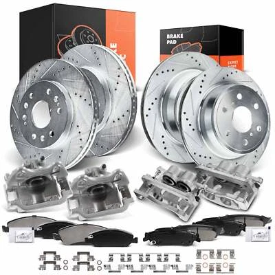 Rotor perforado delantero y trasero y pastilla de freno de cerámica + pinza de freno para Chevrolet GMC Foto 1 de 4