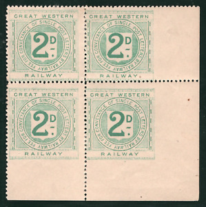 GB GWR RAILWAY Letter Stamps BLOCK OF FOUR Misperf 2d Mint MM RSB102
