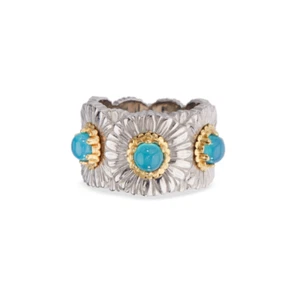 BUCCELLATI ANELLO ETERNELLE BLOSSOMS ARGENTO CON AGATA AZZURRA Margherita n. 15 - Foto 1 di 11