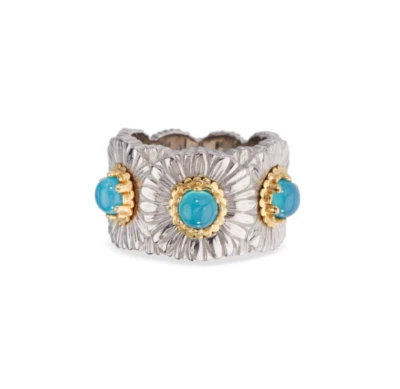 BUCCELLATI ANELLO ETERNELLE BLOSSOMS ARGENTO CON AGATA AZZURRA Margherita n. 15 - Immagine 1 di 4