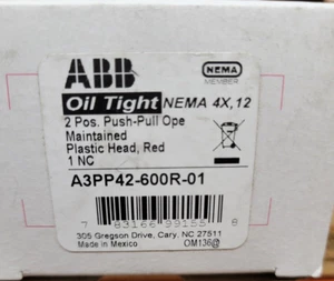 ABB A3PP42-600R-01 2 Position Plastic Red Head Push-Pull 1nc Maintained New - Picture 1 of 3