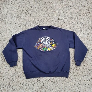 VTG Looney Toons Sweatshirt Boys Large Blue Warner Bros Taz Bugs Bunny Cartoons - Picture 1 of 12