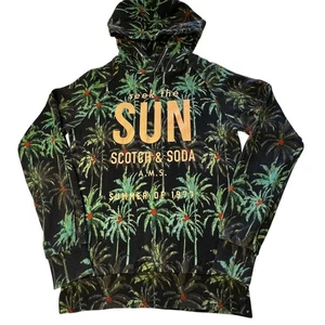 Scotch & Soda All Over Palm Tree Print French Terry Pullover Green Hoodie (M) - Picture 1 of 24