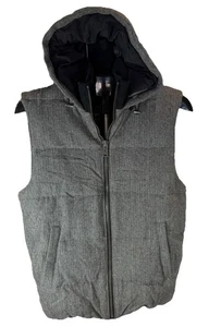 Express Men's Wool Blend Hooded Puffer Vest Gray Sz S Zip Front Winter Casual - Picture 1 of 8