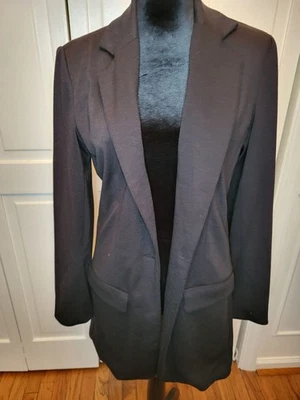 Black Stretchy Knit Long Blazer Diane Gilman S Fleur De Lis Classic Chic Minimal - Image 1 of 4
