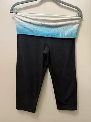 Y2K VTG Victoria’s Secret Yoga Capri Crop Fold Over Bling Teal Leggings Preppy S - Image 1 of 4