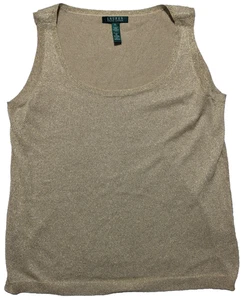 LAUREN RALPH LAUREN Gold Metallic Seidenmischung U-Ausschnitt ärmelloses Top-Damen XL EUC - Bild 1 von 13