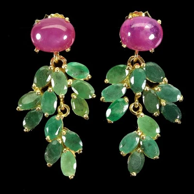 Pendientes de plata de ley 925 rubí ovalado 9x7 mm esmeralda piedras preciosas naturales joyería Foto 1 de 4