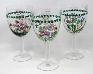 3 Portmeirion Botanic Garden Wine Water Glass 8" Stemmed Goblet Hand Painted 90s - Picture 1 of 8