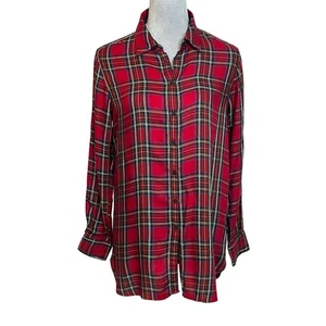 Ralph Lauren M Red Plaid Flannel Button-Up Blouse Shirt Lightweight Fall - Picture 1 of 11