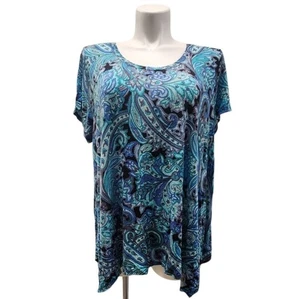 Cynthia Rowley Größe 3X türkis und marineblau Paisley Bluse - Bild 1 von 5