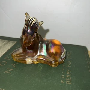 VTG Fenton Carnival Glass Hand Painted Horse Figurine Iridescent Amber Signed - Picture 1 of 12