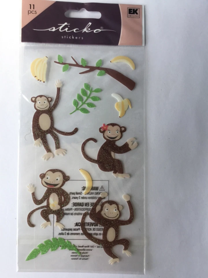 EKSUCCESS Sticko Scrapbooking Monkey & Bananas stickers 11 pieces George zoo - Image 1 of 1