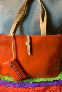 Handbag Orange & Beige Trim Multi-Color Zip Shoulder Bag Tote Hobo Coin Purse