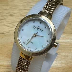 Skagen Quartz Watch Women Gold Tone Steel Faux Diamonds Cuff Bangle New Battery - Picture 1 of 6