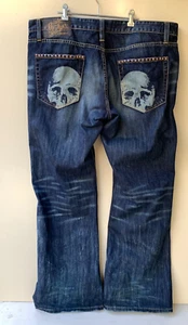 Pantalones de mezclilla para hombre Christian Audigier Jerry calavera tachonados Y2K talla 42W x 34L - Imagen 1 de 17