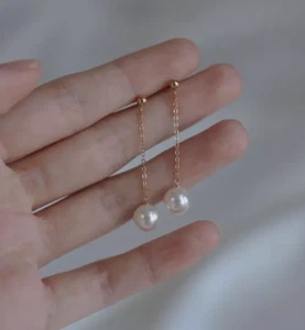 Beautiful AAA+ 7-8mm natural akoya white round pearl earrings 14k gold women - Picture 1 of 4