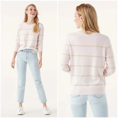 ESPLÉNDIDO CUELLO REDONDO DE CACHEMIR A RAYAS TALLA GRANDE - NUEVO CON ETIQUETAS Foto 1 de 4