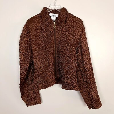 Joseph Ribkoff Trends Blazer Jacket Women’s 12 Brown Satin Crinkled Zip Front 12 - Image 1 of 4