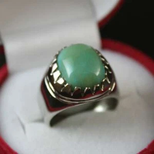 Natural Hussani Feroza Turquoise Handmade Ring in 925 Sterling Silver - Picture 1 of 10